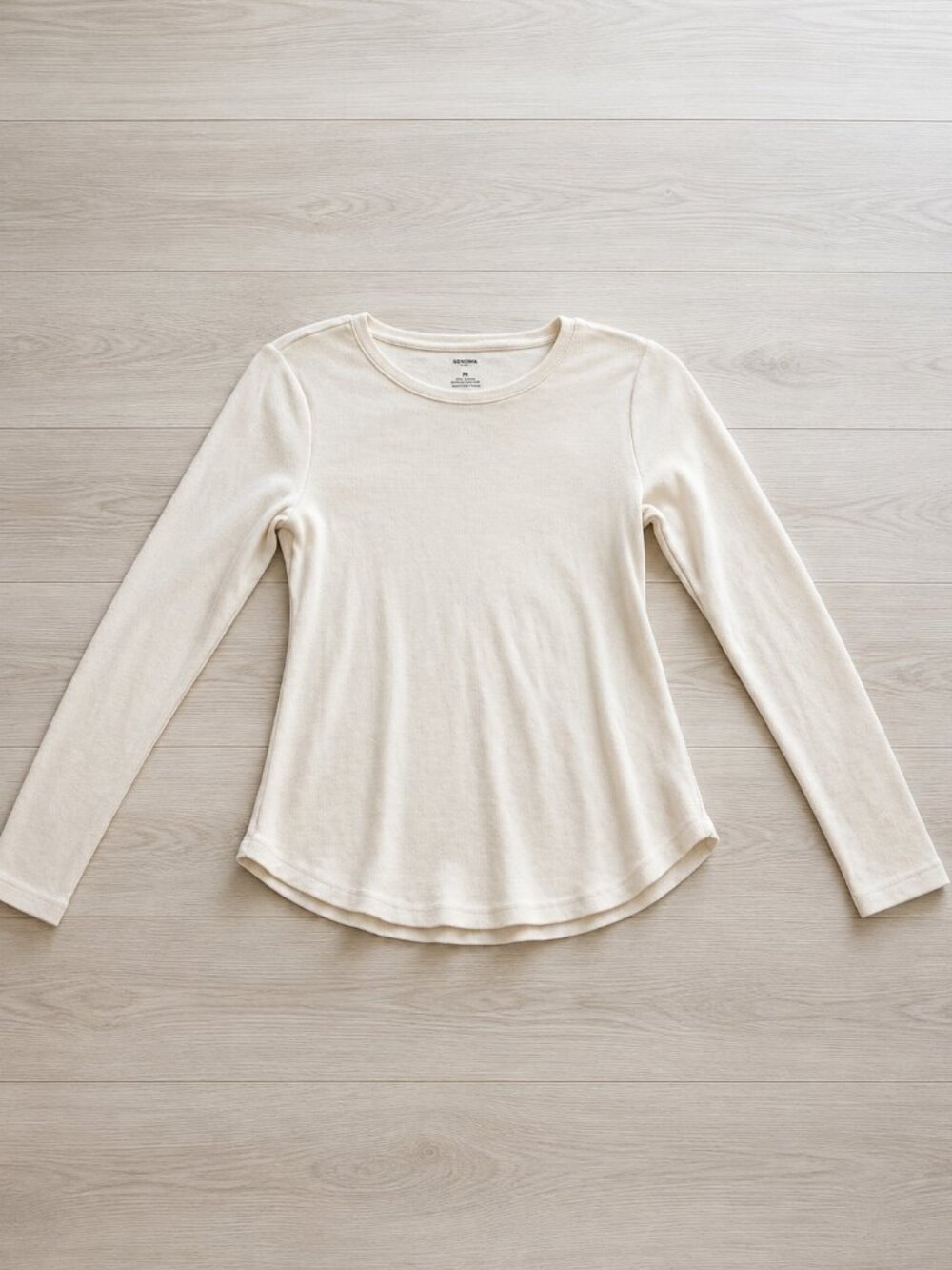Sonoma White Ribbed Long Sleeve Crew Neck Top | Size Medium